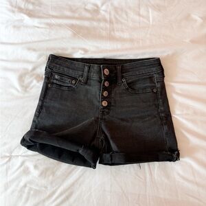 American Eagle Black Button Fly Midi Jean Shorts Size 0